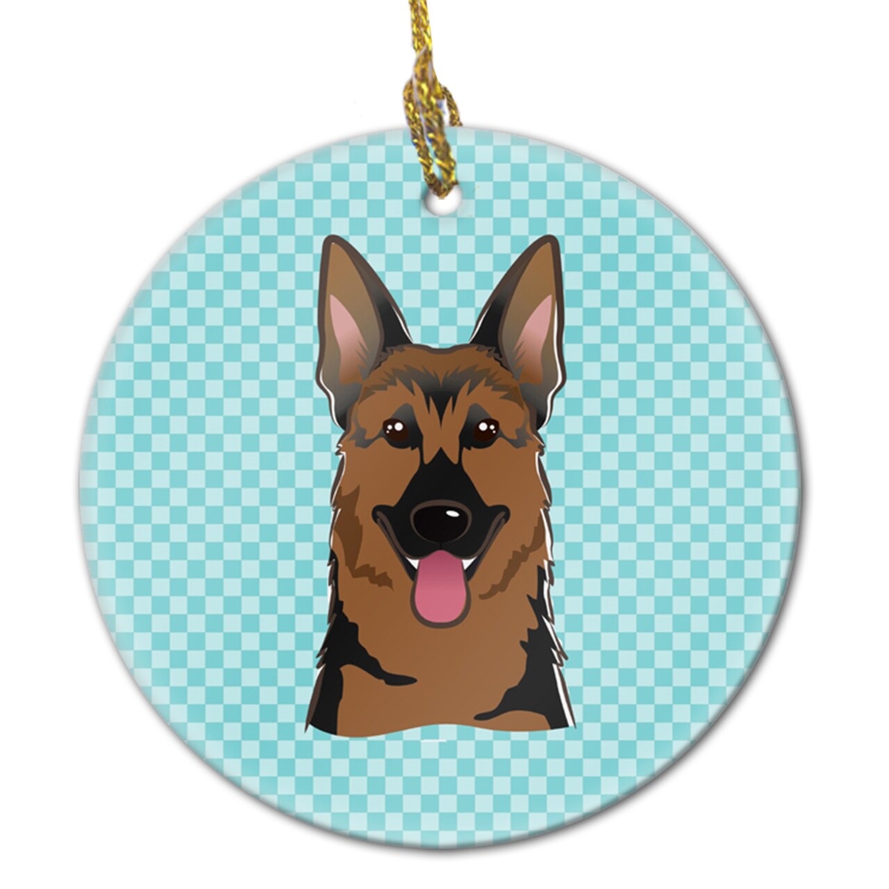 Checkerboard Blue German Shepherd Ceramic Ornament BB1149CO1